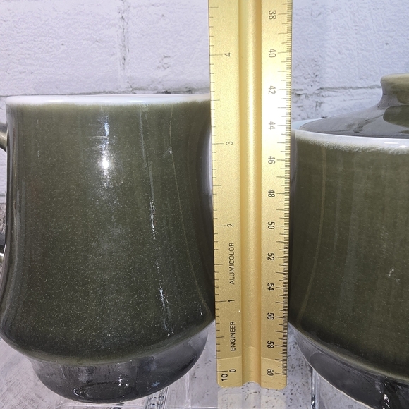 VINTAGE MID CENTURY MODERN CREAM AND SUGAR BOWL DARK JADE GREEN FROM JAPAN EUC - Picture 10 of 10